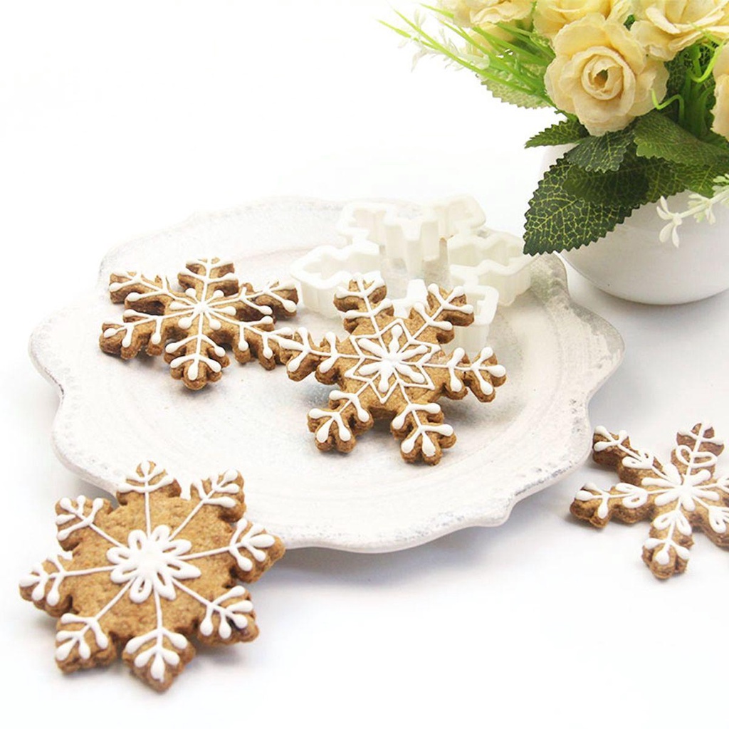 [Elegan] Cetakan Biskuit Fondant Pastry DIY Baking Tools Plunger Snowflake Shaped Dekorasi Natal