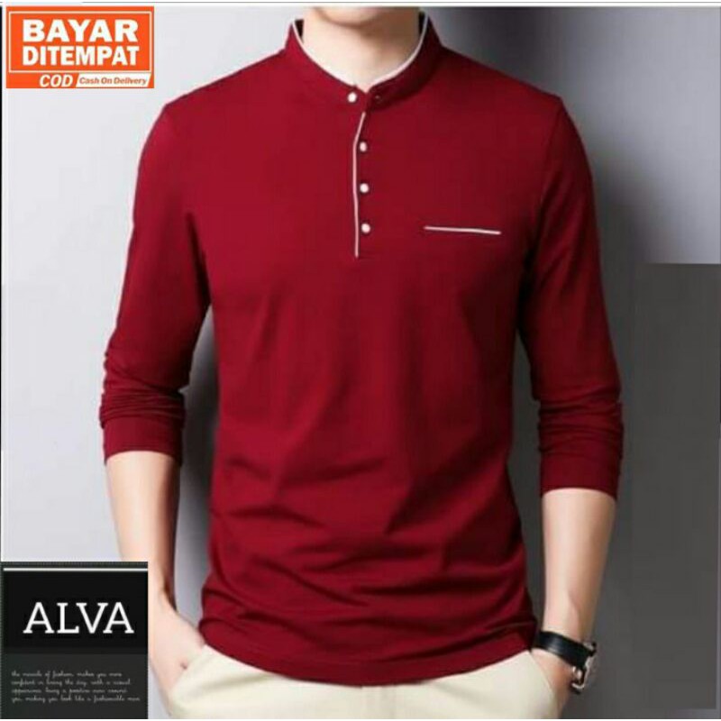 Kaos Polos Lengan Panjang ll kaos kerah sanghai Cotton Combed 24 S Premium ll kaos polos pria Distro