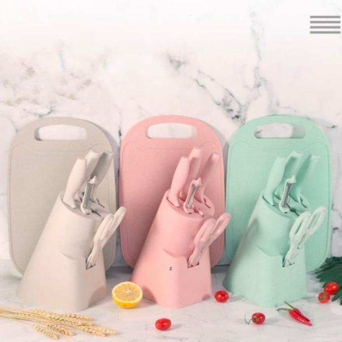 

7 In 1 Kitchen Knife Set / Talenan Pisau Pengupas Gunting Dapur Set Marfazizi