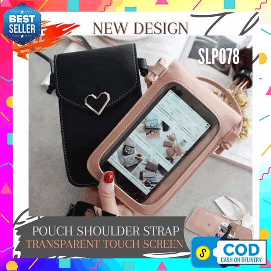 0 Slp078 - Tas Dompet Selempang Kulit Hp Wanita Transparan Touch Screen - Black