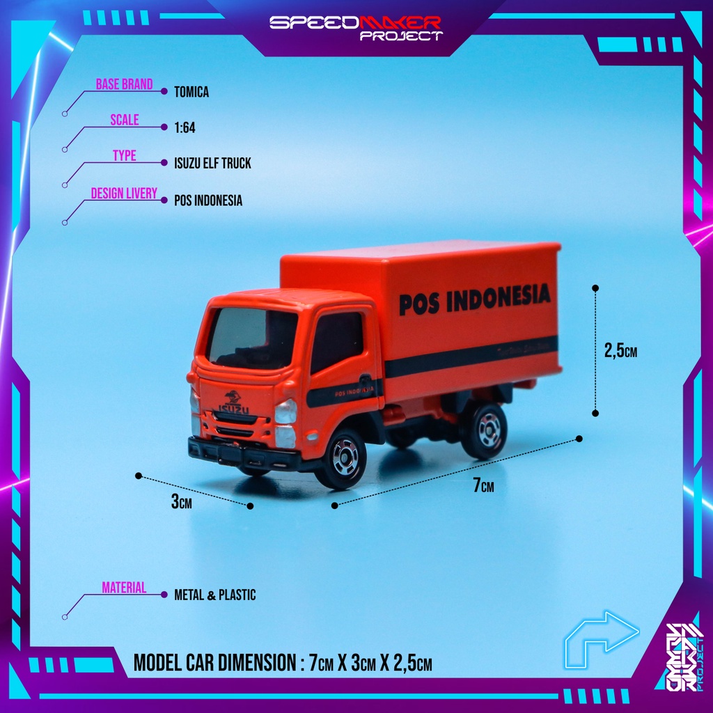 Tomica Custom Isuzu ELF Truck Pos Indonesia Diecast Miniatur Replika Truk 1:64