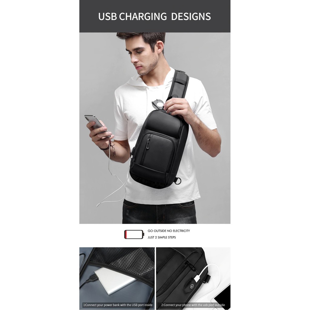 NIGEER NIG-1820 - Men Casual Crossbody Bag Chest Pack with USB Port - Tas Selempang Pria Modis Keren