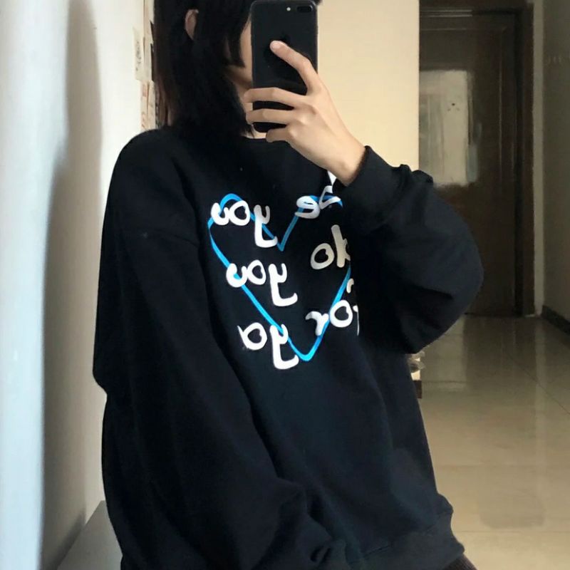 (S - 6XL) Sweatshirt Korean Style LOVE HEART Crewneck Harajuku BE YOU DO YOU FOR YOU Oversize BIGSIZE Sweater Jumbo