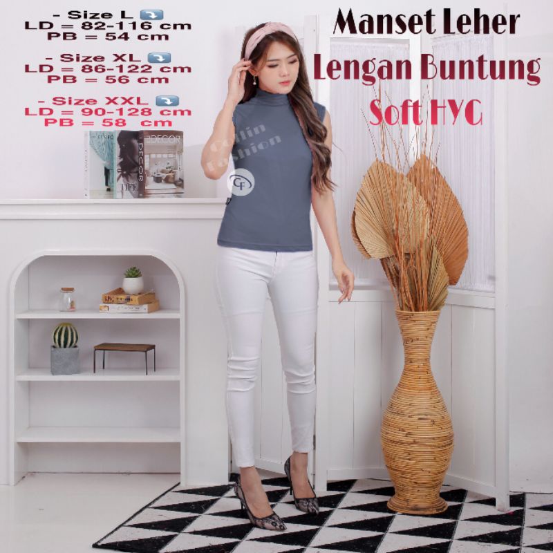 Manset Leher / Tanktop Turtle Neck Lengan Buntung Soft HYG