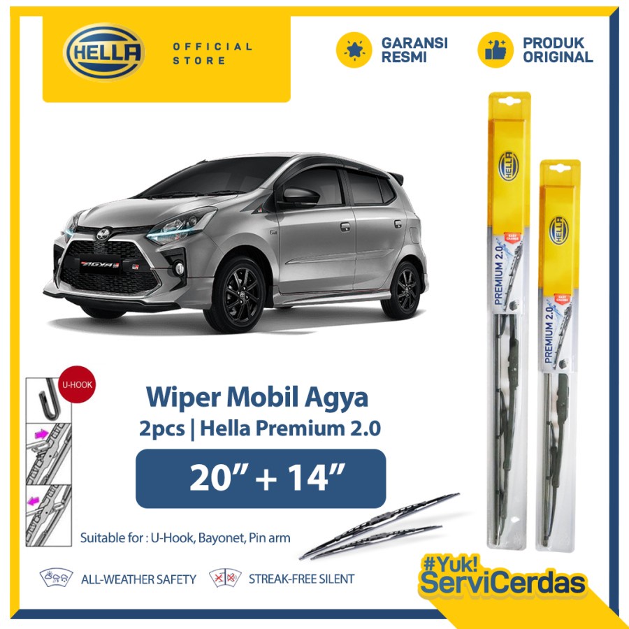 Hella Wiper Mobil TOYOTA  Agya 20” + 14” (2pcs) - Wiper Premium Aksesoris Tipe Mobil Agya