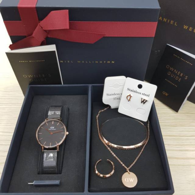 JAM TANGAN PRIA WANITA | RANTAI | KULIT | KARET | MURAH | Set Gift Cuff Ring Pin Kalung Asfield New