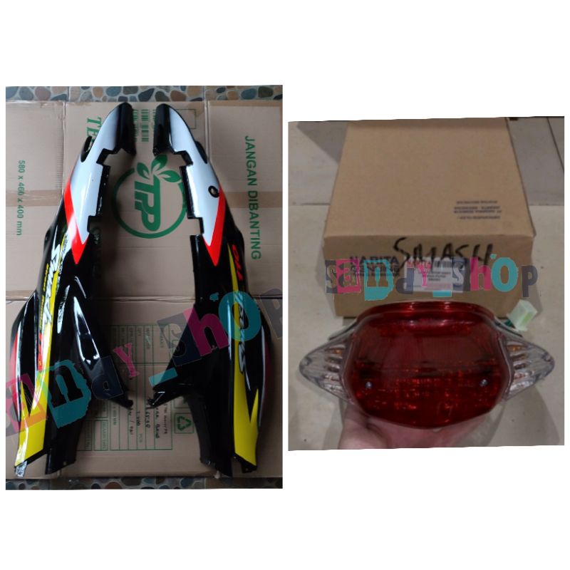 BODY BELAKANG SMASH 110 LAMA + STOPLAMP HITAM BERSTRIPING
