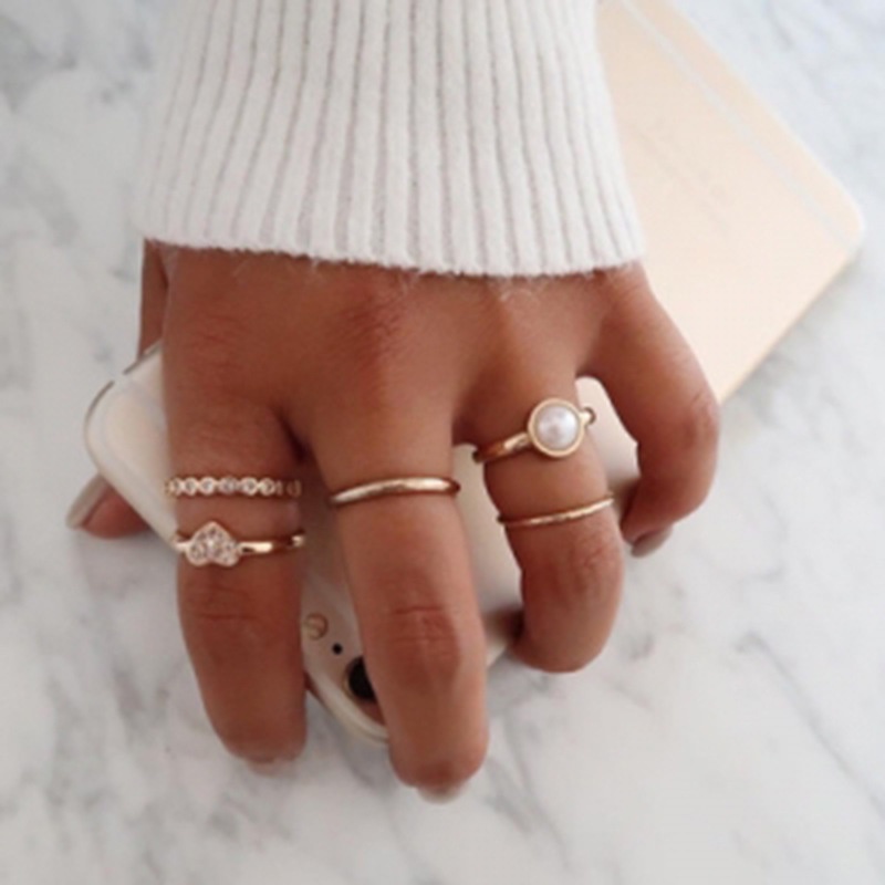 ✿AYN✿ 5pcs/set Korean Chain Open K13  Simple Ring Jewelry Accessories