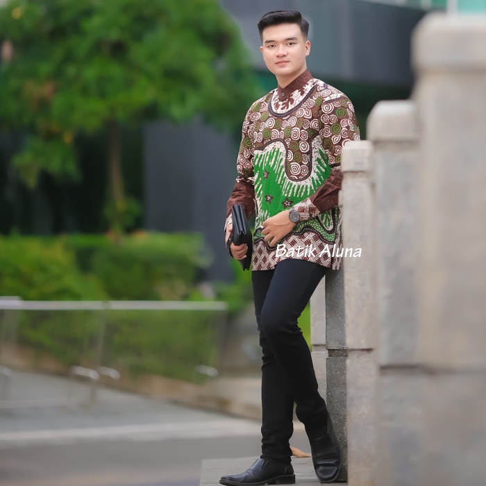 Baju Muslim Pria Lengan Panjang Premium Baju Koko Kurta Dewasa Lengan Panjang Kombinasi Batik Material Cotton Adem Serap Keringat BY FASHION BATIK ALUNA