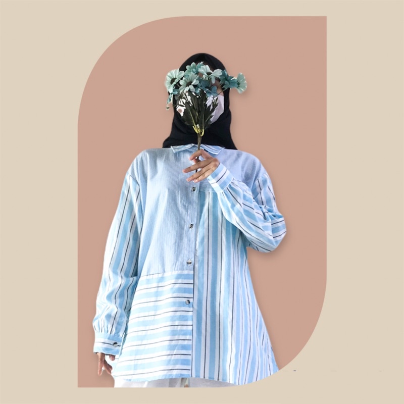 PIPOPI Dior shirt kemeja wanita salur lengan panjang
