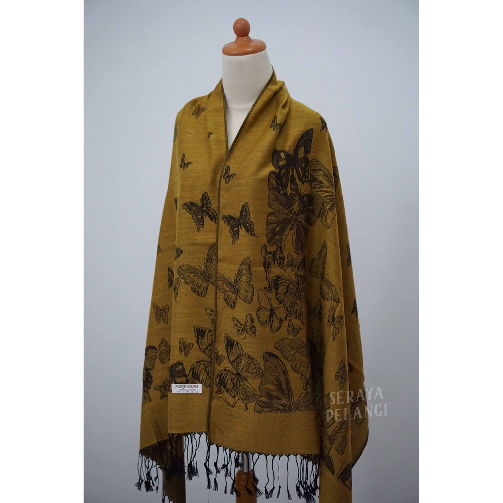 Pashmina Cashmere Motif Kupu-Kupu 01 | Selendang | Scarf | Syal | Shawl | Pasmina Kashmir | Souvenir | Hadiah Ulang Tahun | Birthday Gift | Aksesoris Fashion Wanita | Import Quality | Grosir Murah | Luxury Scarf