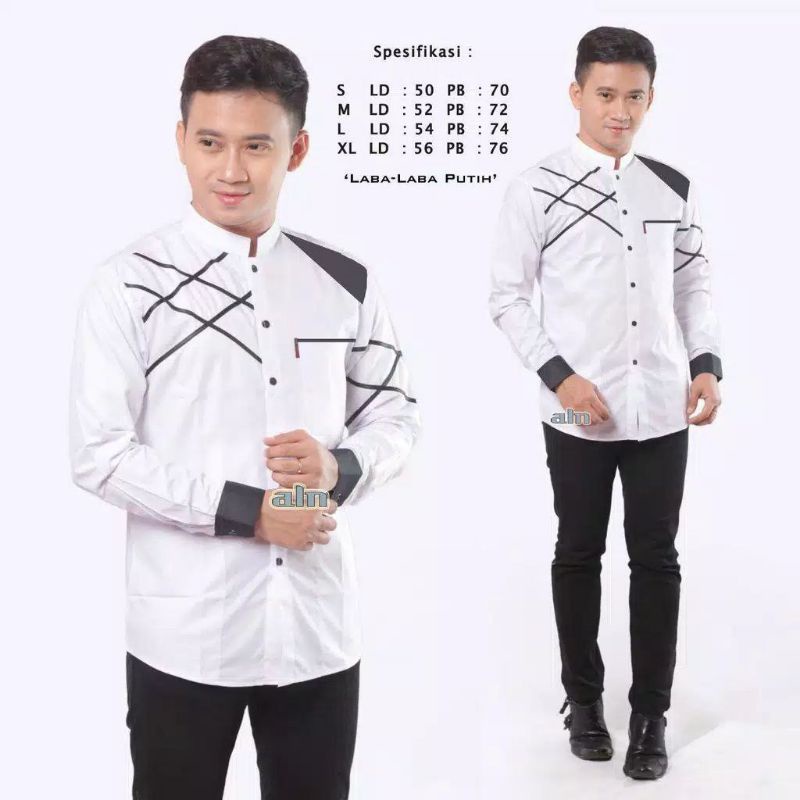 ATASAN BAJU KOKO PRIA COWOK KEMEJA KOKO MOTIF LABA LABA LENGAN PANJANG PUTIH ABU COKSU KUNING SIMPLE