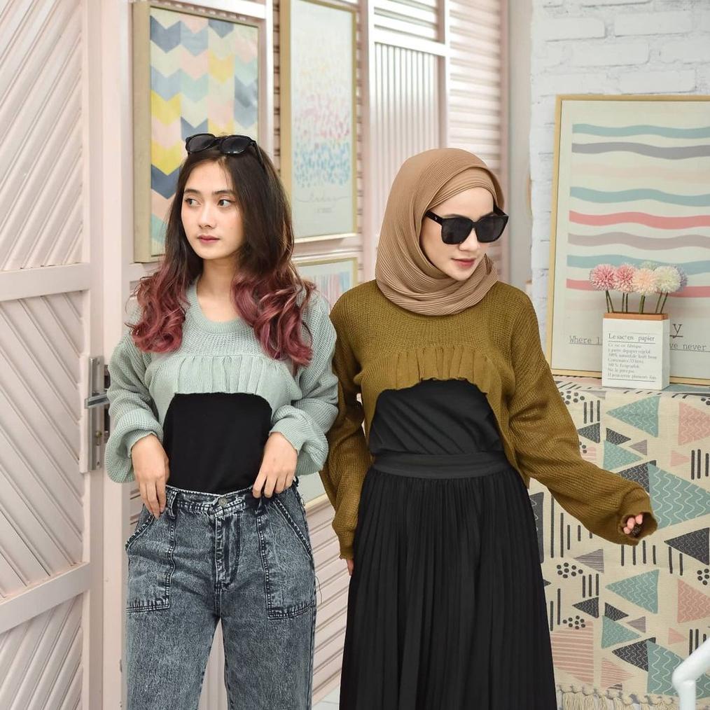 Cardigan Rajut Wanita Crop Oversize Outer Rajut Outer Crop Yumie Moon