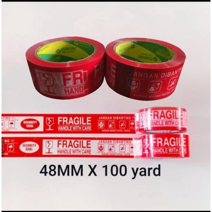 

perekat-pengikat- lakban fragile merah besar 48 mm x 100 yard ( f ) - merah putih -pengikat-perekat.