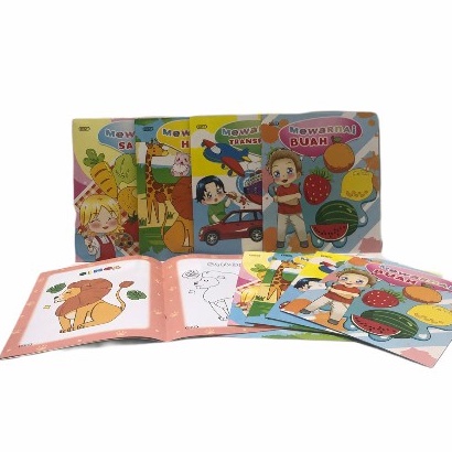 ( 1 Buku - 8 Lembar ) BUKU MEWARNAI KIKY CHILDREN COLORING BOOK/ BUKU LATIHAN MEWARNAI BELAJAR MEMBACA DAN MENULIS TK PG KG PLAYGROUP BUAH SAYUR MOBIL BINATANG ANIMAL FRUIT CAR VEGETABLE