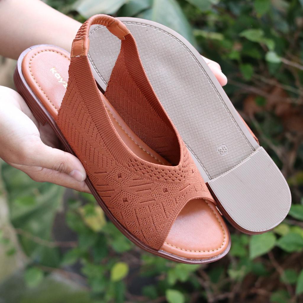 KAYZINEVA | AB07 Sepatu Sandal Flat Wanita Tali Belakang Rajut Premium