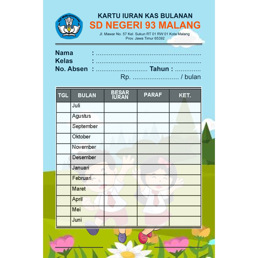 

CUSTOM PREMIUM KARTU IURAN KAS SD/BAHAN ART PAPER 210GSM