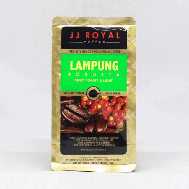 

Jj royal coffee lampung robusta ground coffee (kopi bubuk) bag 100gr