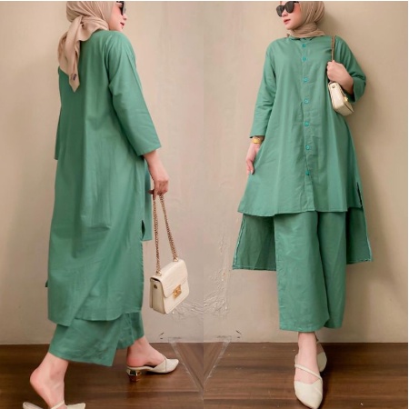 Baju Setelan Wanita Remaja Polos Terbaru Edisi Lebaran 2023 Model Kekinian Trendy Set Long Tunik Cel