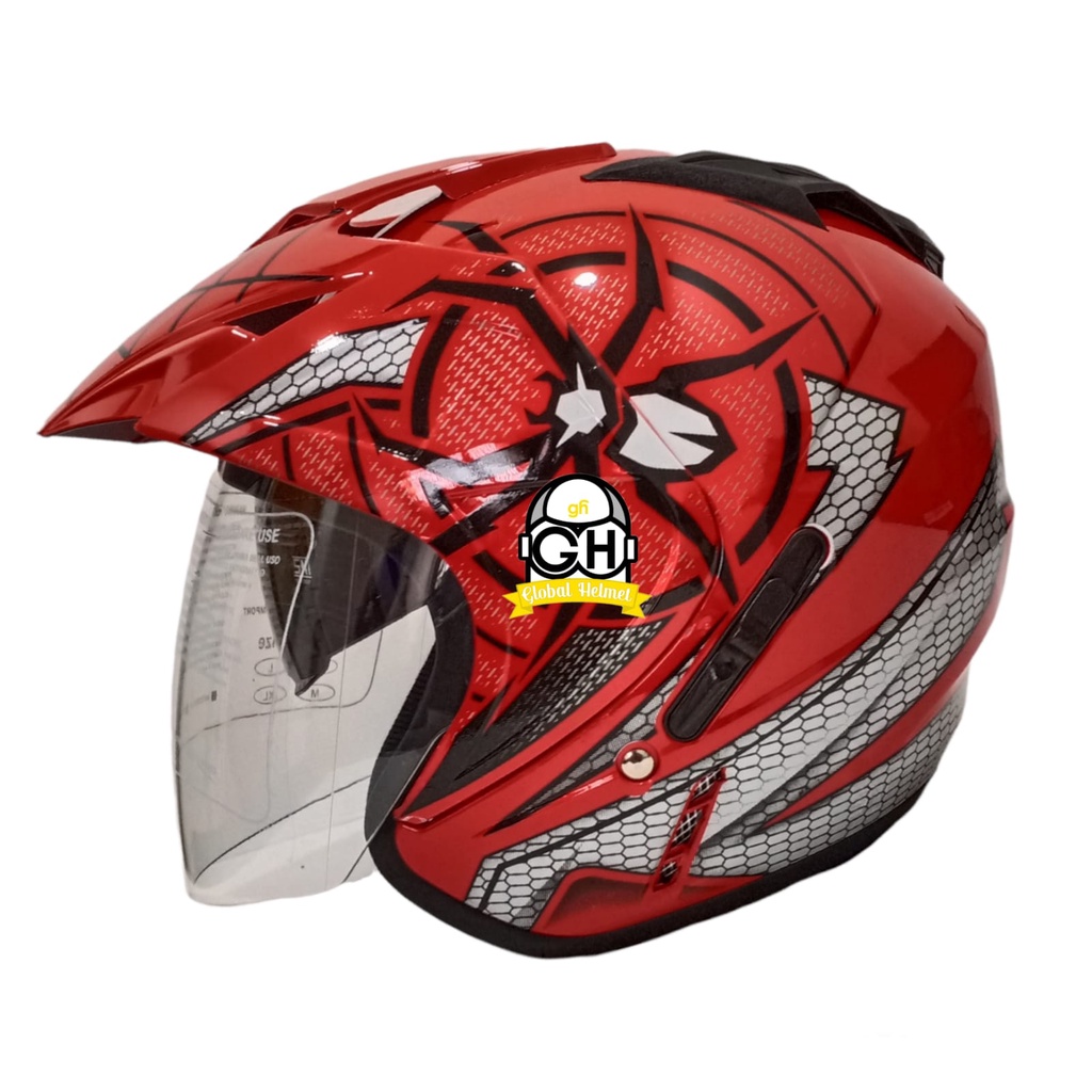 Helm Motor SNI BXP Original 2 kaca (Double visor) Spiderman Red