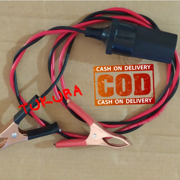 Kabel Jepit Buaya Besar ke AKI dengan Ujung Soket Lighter Pemantik