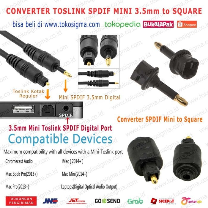 CONVERTER TOSLINK SPDIF OPTICAL MINI 3.5mm DIGITAL Female to SQUARE MALE