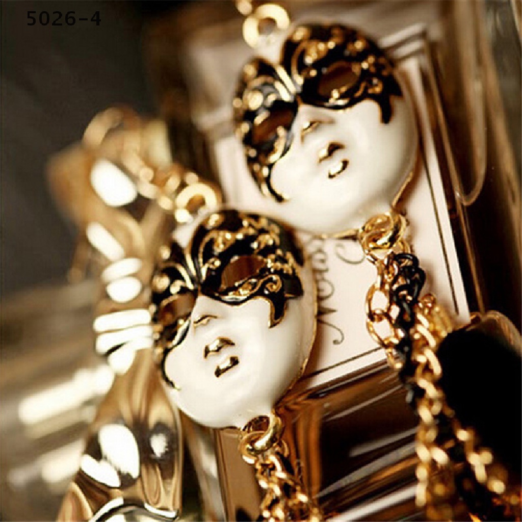 5026-4 Anting Gantung Panjang Model Rantai Rumbai + Topeng Baroque Vintage Untuk Wanita