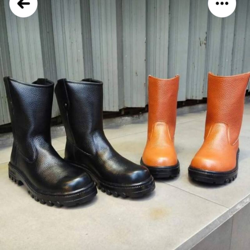 Sepatu septi kulit asli ujung besi