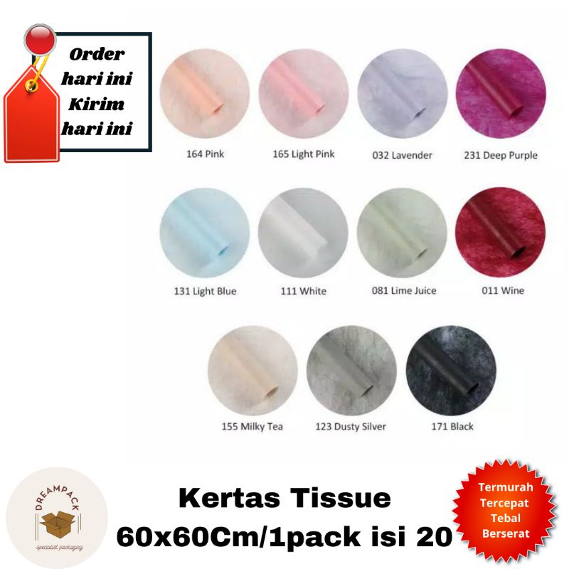 

COLOR TISSUE PAPER PACK PERLEMBAR (60x60cm) - Kertas Bunga Wrapping Paper