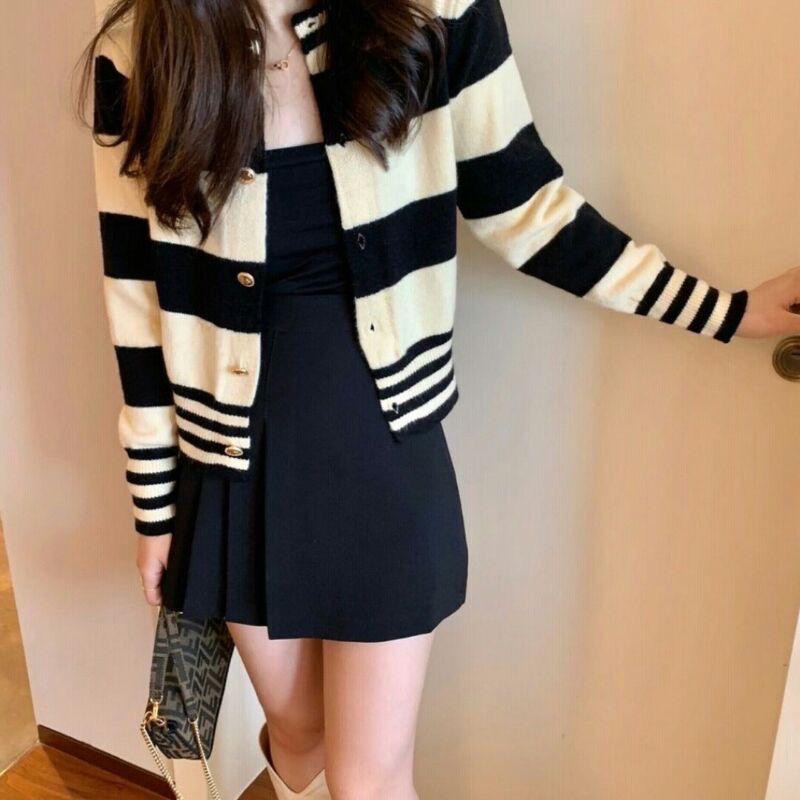 Cardy polet knit Jaket kancing | Cardigan salur wanita terbaru premium