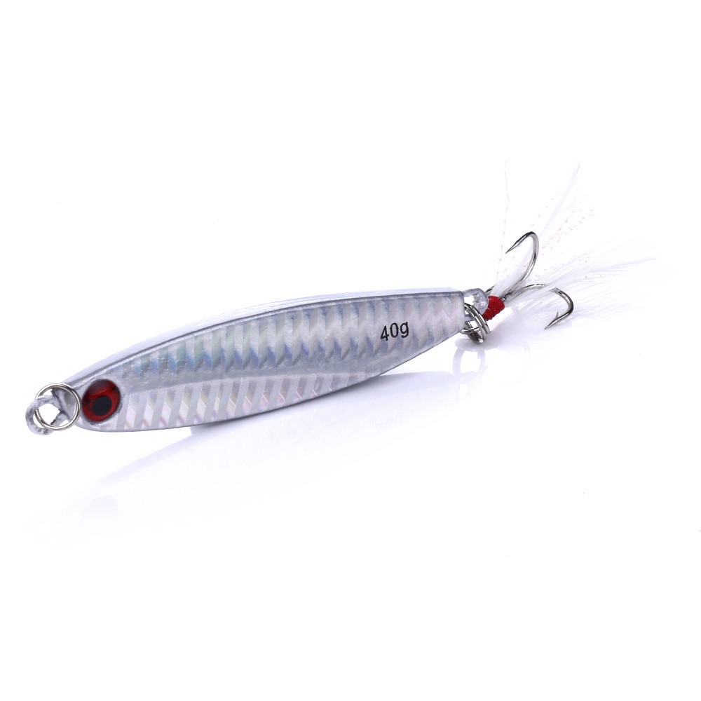 Hengjia 1Pcs 40g Umpan Pancing Bahan Metal dengan Bulu Fishing Lure Bait Jigs Ikan Bass Tackle