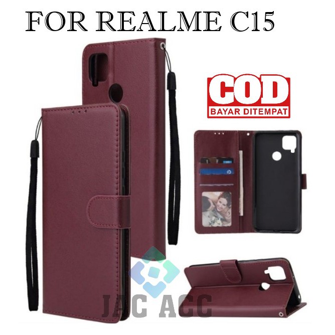 DOMPET HP UNTUK REALME C15 NEW (2020) LEATHER FLIP CASE REALME C15 NEW (2020)