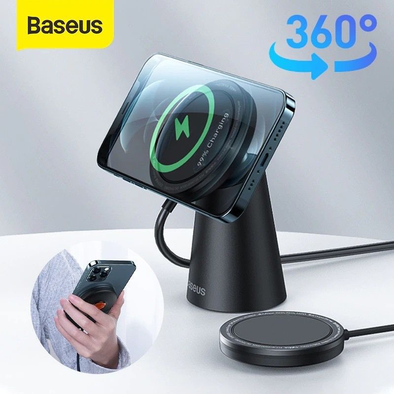 Baseus Wireless Charger Magnetic Stand Magsafe - Holder Stand Charger Magsafe &amp; Wireless - Garansi Resmi 6 Bulan