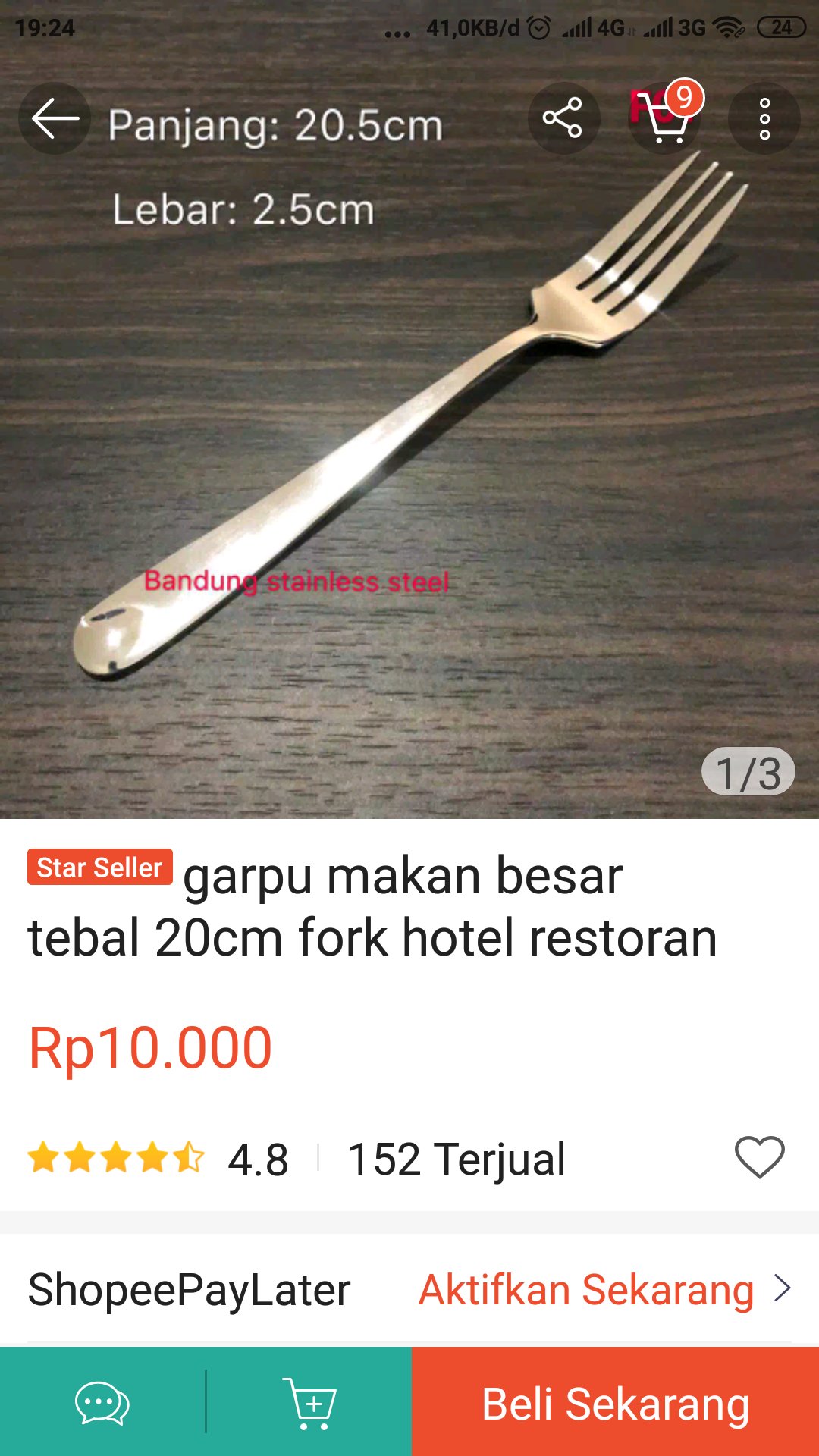 Garpu Makan Besar Tebal 20cm Fork Hotel Restoran Stainless Steel Elegan F01