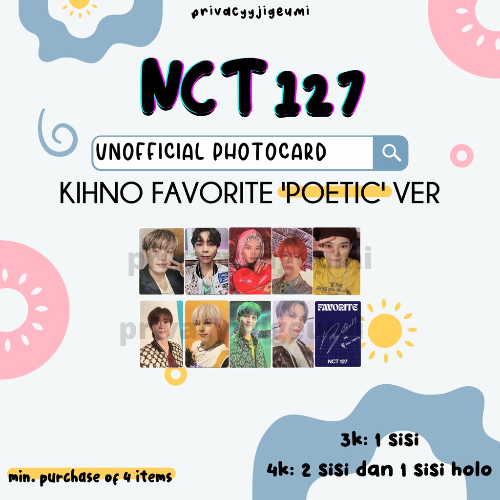 [READY] PHOTOCARD PC UNOFFICIAL NCT 127 FAVORITE KIHNO "POETIC VER" TAEIL JOHNNY TAEYONG YUTA DOYOUN