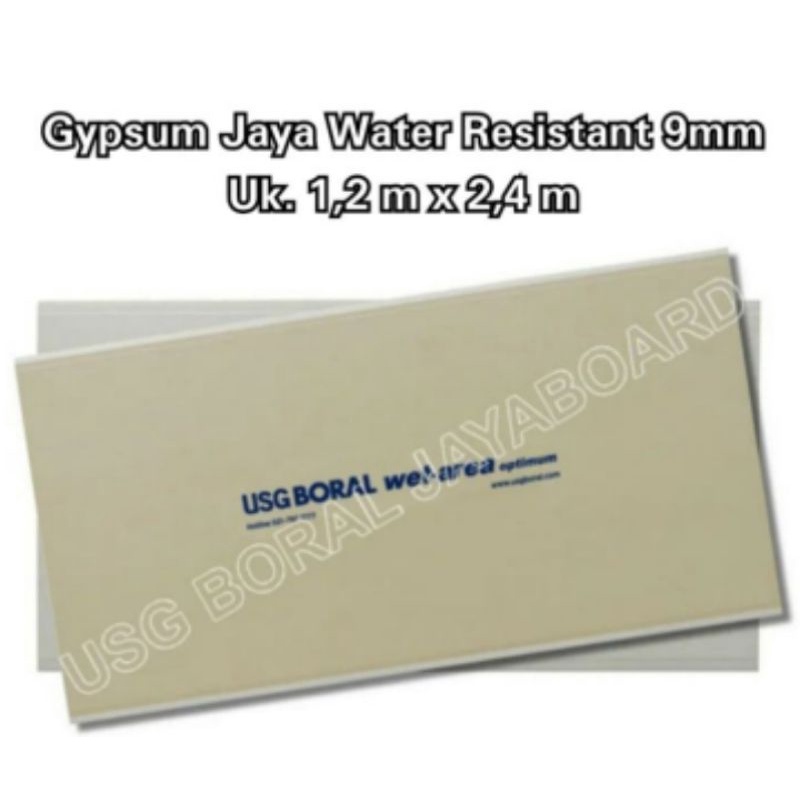 Gypsum jaya Water Resistant 09mm 1200x2400/jaya wr/gypsum wr/gipsum wr/wr jaya/jayaboard/gypsum taha