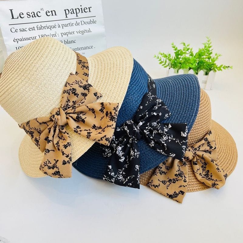 TOPI PANTAI WANITA ELEGAN MOTIF PITA TERBARU ANTI UV ORIGINAL IMPORT