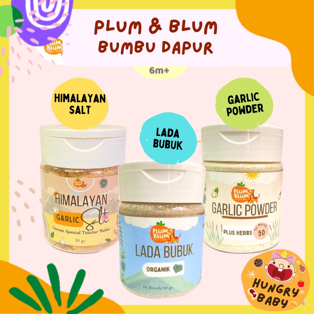 Plum &amp; Blum Lada Putih Himalayan Salt Garlic Powder / Bumbu Dapur MPASI / Bubuk Masak / Garam Himalaya / Pepper / Bubuk Bawang Putih Anak / 50 gr / 6 bulan+