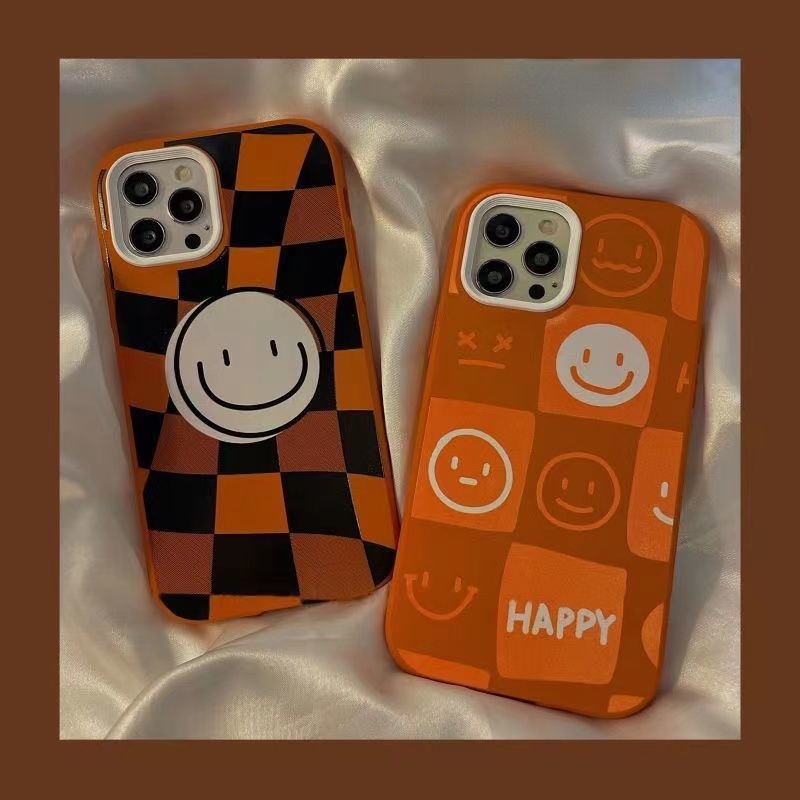 Case Motif Kotak-Kotak Smiley Face Untuk iphone 12 13 11 Pro Max X Xs Max Xr Kos3