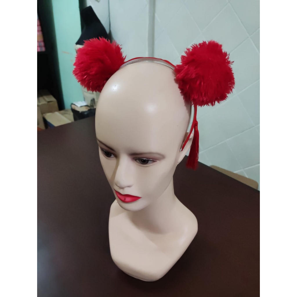 bando imlek merah Chinese new year red tassel pompom