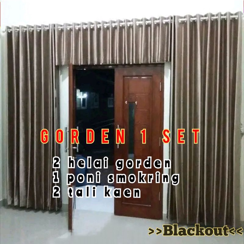 Gorden poni pintu smokring 1 set / gorden jendela pintu ruang tamu/ gorden blackout
