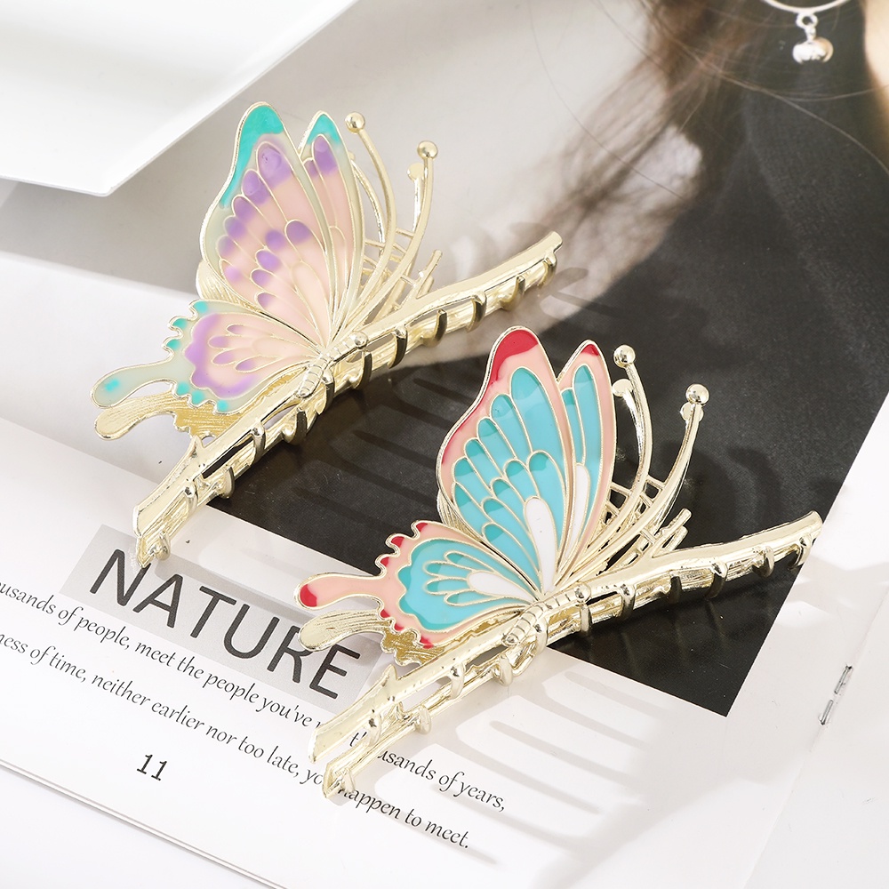 Jepit Rambut Bentuk Butterfly Shark Aksen Berlian Imitasi Bahan Alloy Gaya Korea Untuk Wanita