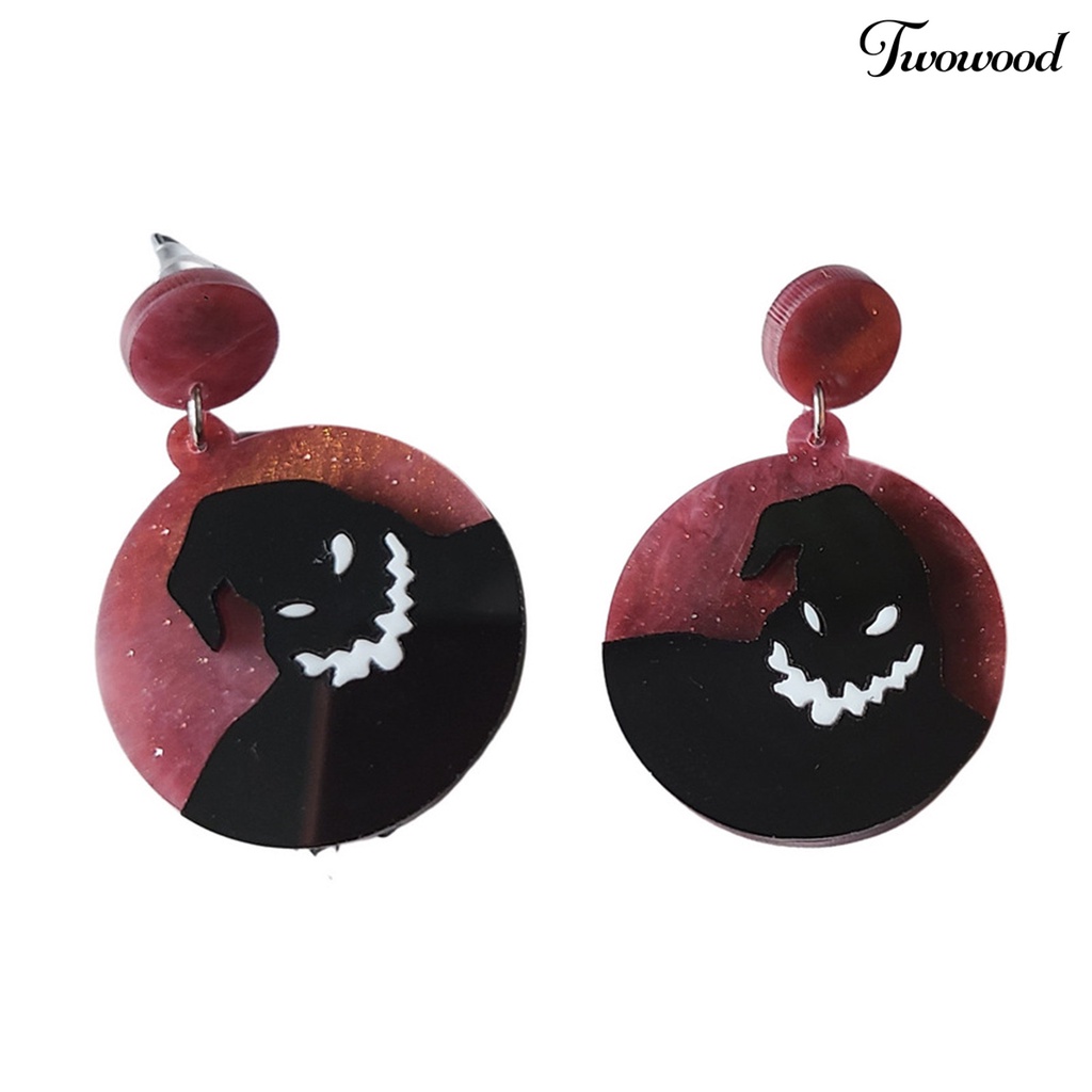 1 Pasang Anting Bentuk Bulat Motif Hantu Halloween Bahan Akrilik Gaya Punk Untuk Pesta