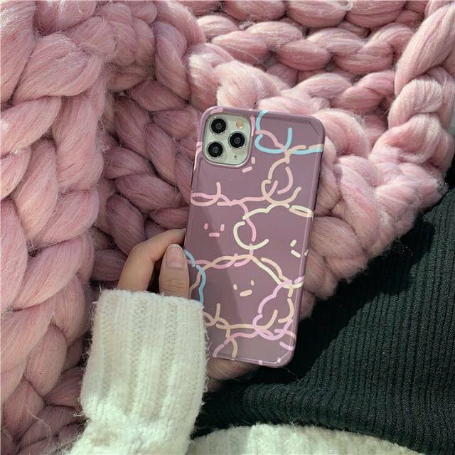 Purple Abstract Cloud Face Cute Bumper Soft Case iPhone  7+/8/8+/X/Xs/Max/Xr/11/Pro/Max
