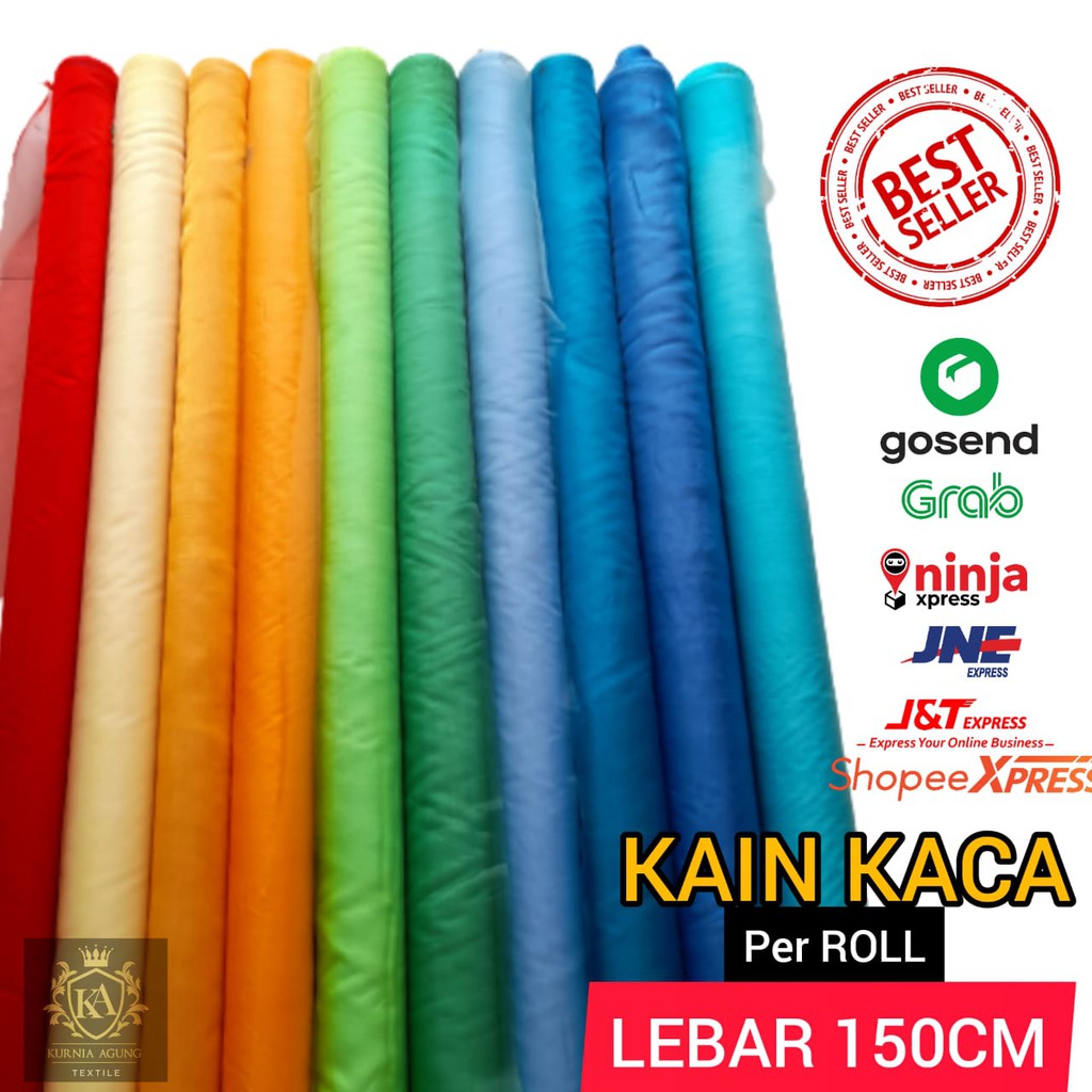 Promo Kain Kaca Lebar 150 Cm Termurah Laris Bahan Dekorasi Gaun Hijab Per Roll Gulungan 45 Meter