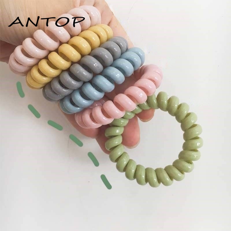 Korea Permen Warna Rambut Cincin Telepon Kawat Kepala Tali Wanita Sederhana Karet Gelang Tidak Ada Jejak Ekor Kuda Hiasan ANTOP