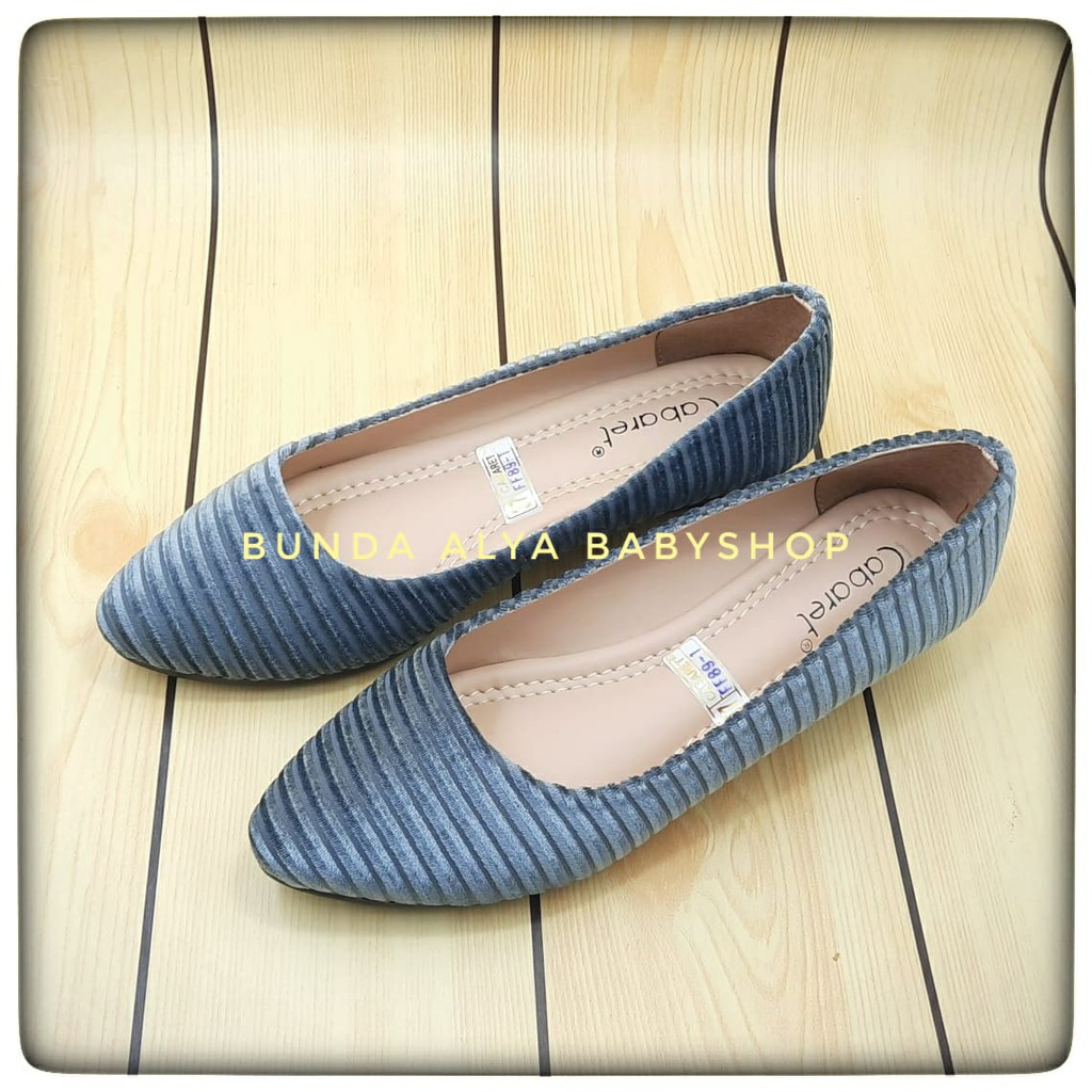 Sepatu Wanita Flatshoes Premium CABARET Size 37 -  40 ABU SALUR - Sepatu Kerja Casual Bahan Bludru