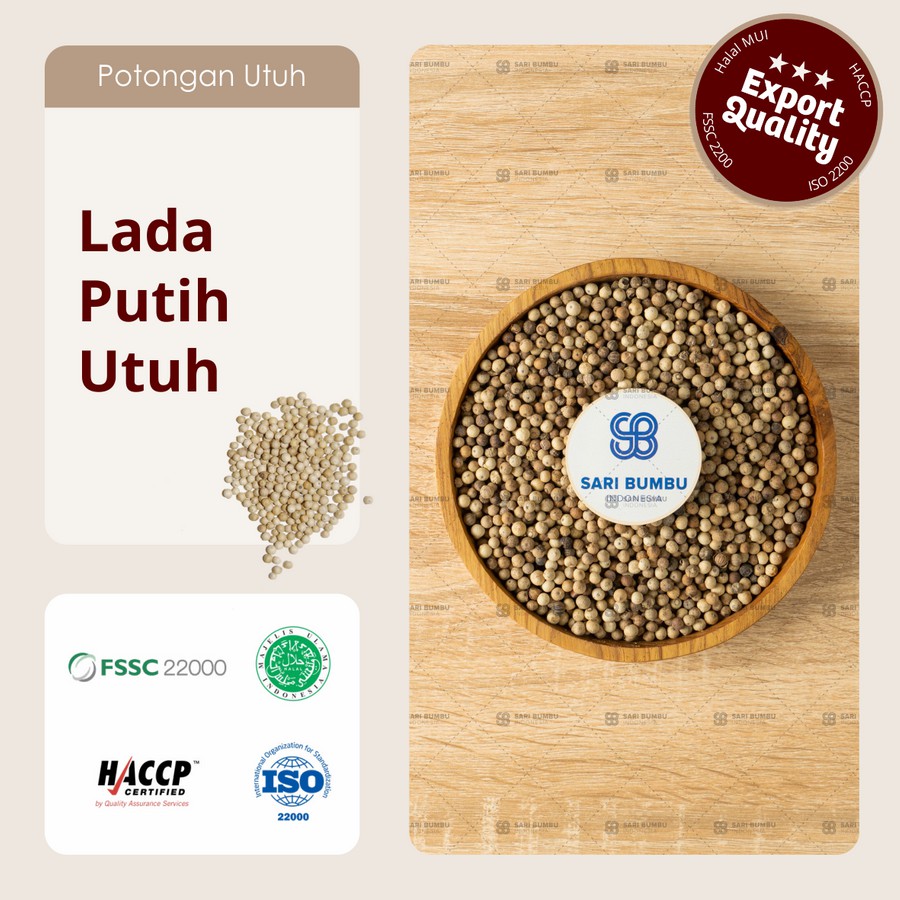 

Lada putih Utuh / White Pepper Seed 250gr Export Quality