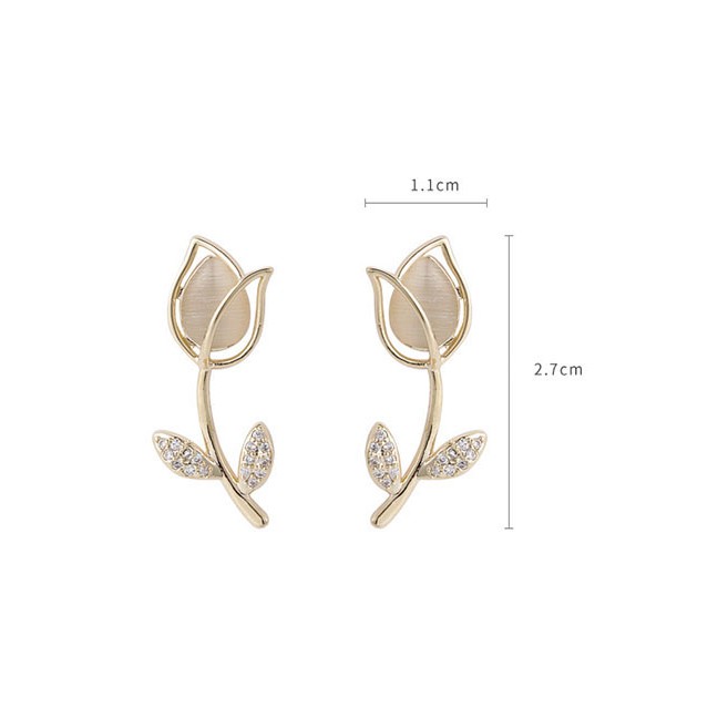 LRC Anting Tusuk Fashion Golden Silver Needle Tulip Flowers K16072