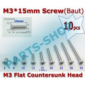 10pcs Baut M3 3x15mm Flat Countersunk Head screw baud payung 3mm*15mm + Plus